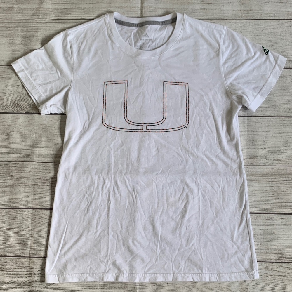 adidas White University of Miami Logo Women’s Short Sleeve T-shirt - Picture 1 of 6